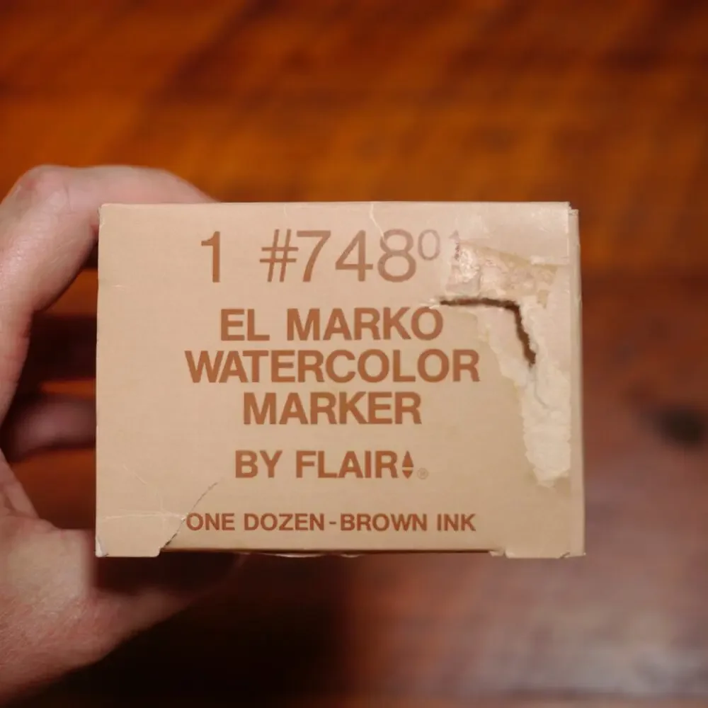 Lot of 12 NEW Vintage EL MARKO 748-01 Watercolor Non-Toxic BROWN Ink MARKERS